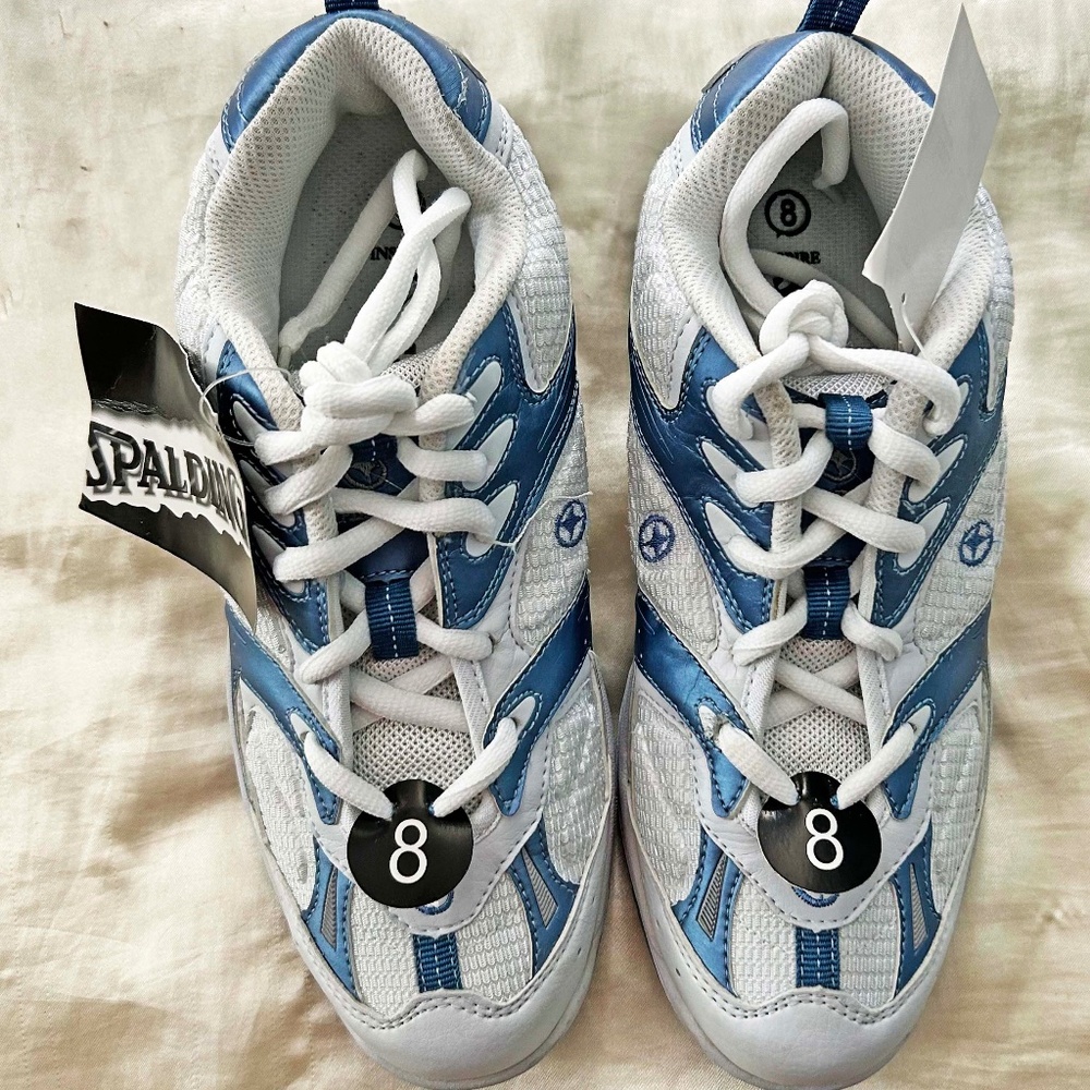 SNEAKERS, SPALDING, SIZE 8, LACES WITH NO GROMMETS, LIGHT BLUE & WHITE, NON-MARK
